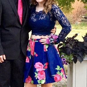 Navy & Pink Floral 2-Piece Homecoming Dress